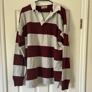 Vintage Heavyweight Cotton L. L. Bean Bold Striped Rugby Polo Shirt Maroon Gray